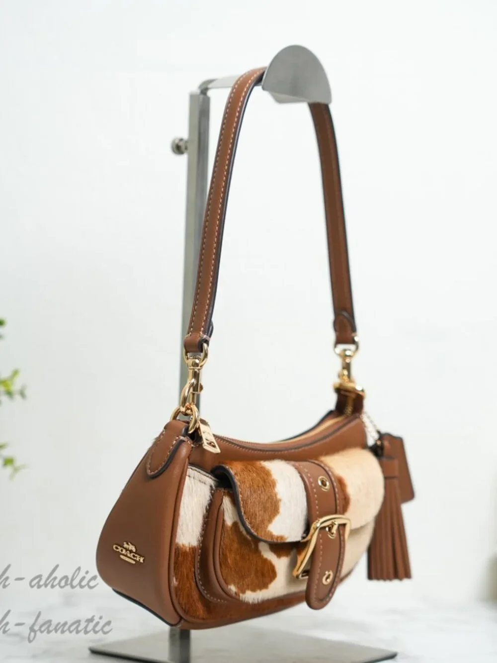 Coach CDX79 Ashton Mini Shoulder Bag Haircalf With Cow Print Brown Crossbody NWT